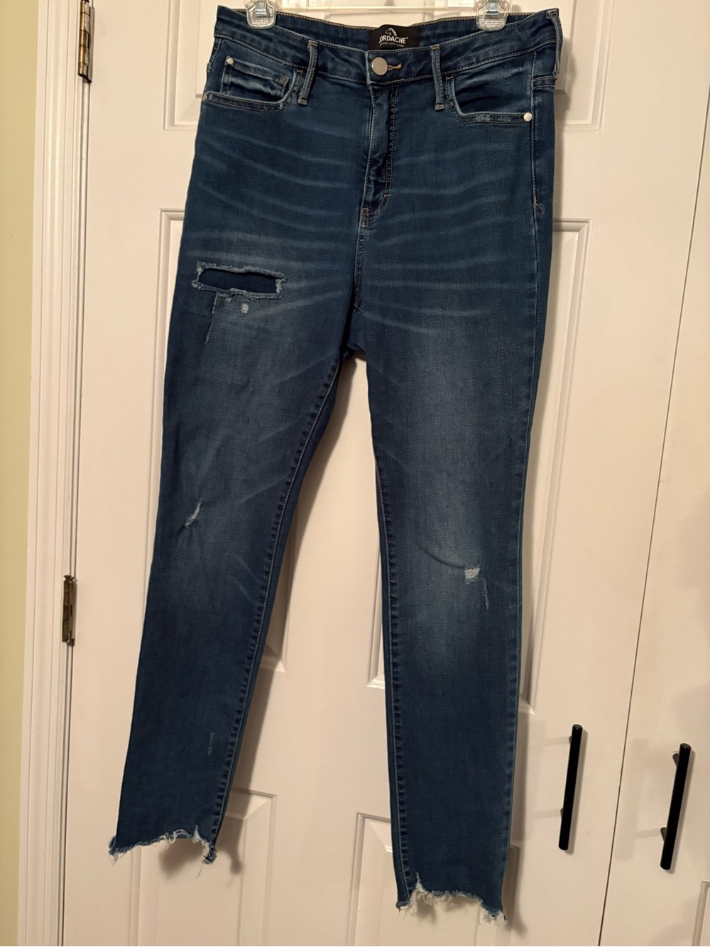 Jordache Dark Blue Skinny Jeans with Distressed Hem